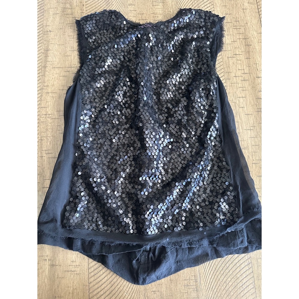 Nanette Lepore Black Sequin Silk Blend Sleeveless Top - Size 2